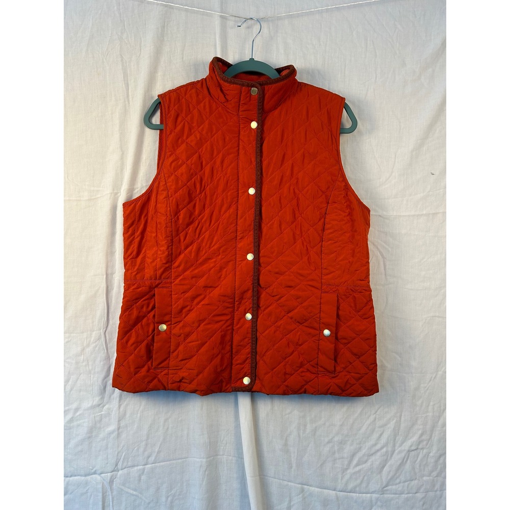 Talbots Womens Large Orange Quilted Fleece Lined Vest Corduroy Trim #2244